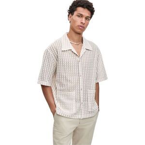Mode Of One Mens Textured-Knit Bubble Lace Button Up Shirt, NWT